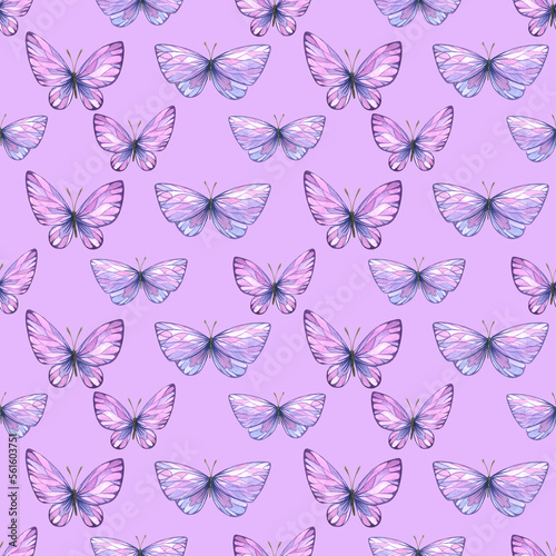 Abstract butterflies are pink and purple. Watercolor illustration. Seamless pattern from a large Lavender SPA set. For fabric  textiles  wallpaper  paper  packaging  souvenirs  clothing  accessories