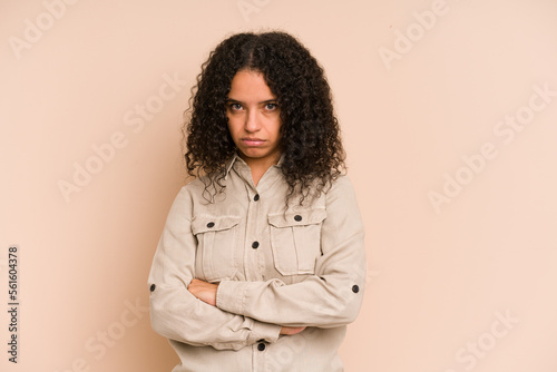 Young african american curly woman isolated who is bored, fatigued and need a relax day.