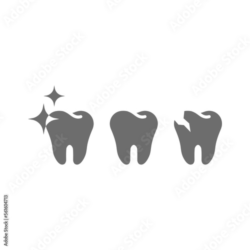 Healthy and shiny tooth and a caries icon set. Dental, teeth filled vector icons.