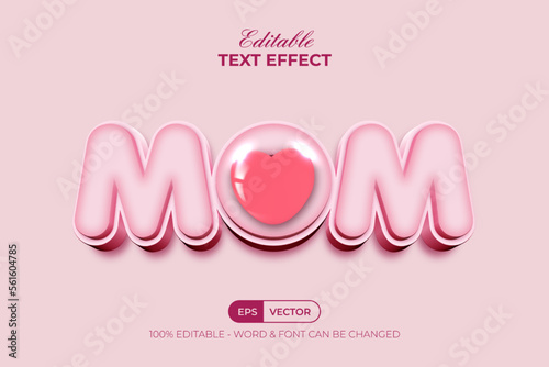 3D Text Effect MOM Pink Color Style. Editable Text Effect.