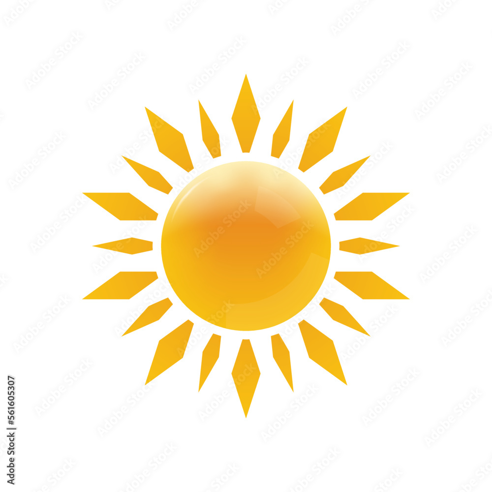 Sun icon. 3d sunshine sign. Summer, hot or heat symbol. Vector illustration. Sun icon. 3d sunshine sign. Summer, hot or heat symbol. Vector illustration.