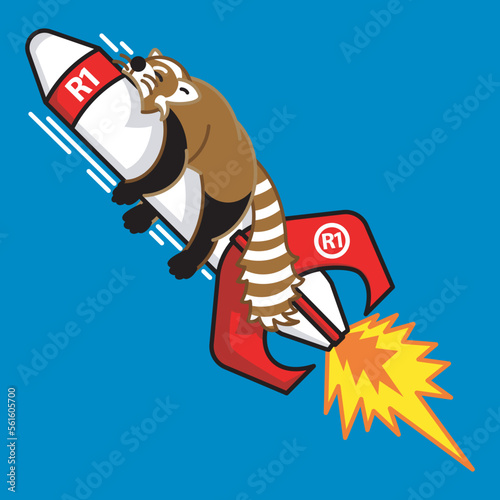 Принти на полотні a lesser panda sleeps while riding a rocket