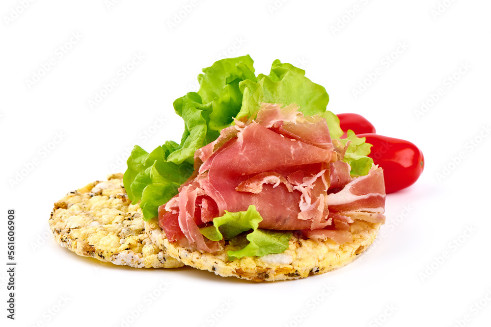Italian prosciutto crudo or spanish jamon. Jerked meat, isolated on white background. Italian prosciutto crudo or spanish jamon. Jerked meat, isolated on white background.