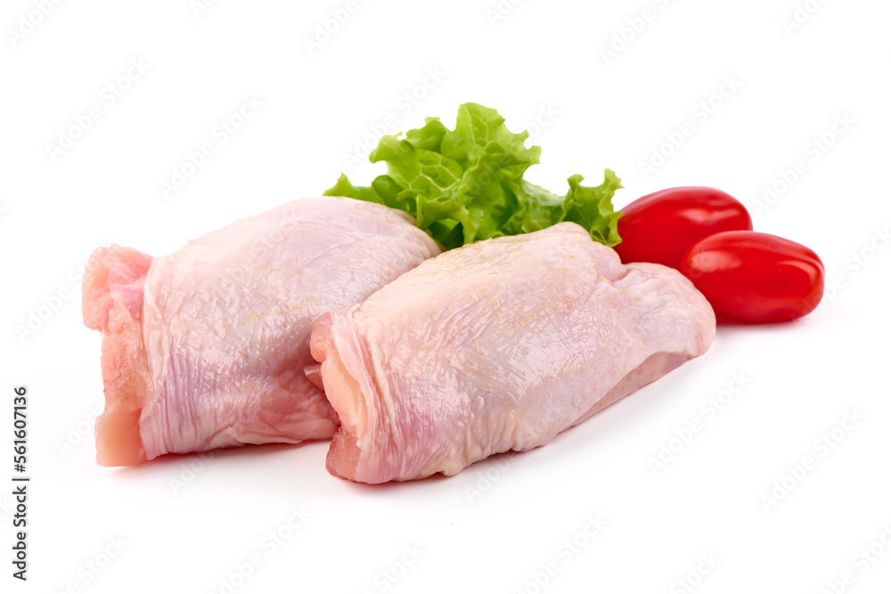 Raw chicken leg quarters, isolated on white background. High resolution