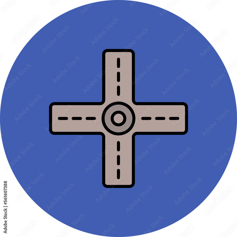 Obraz premium Road Intersection Multicolor Circle Filled Line Icon