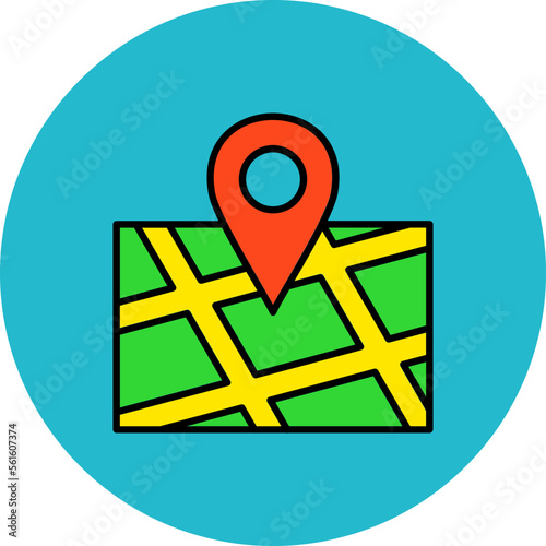 Map Pin Multicolor Circle Filled Line Icon