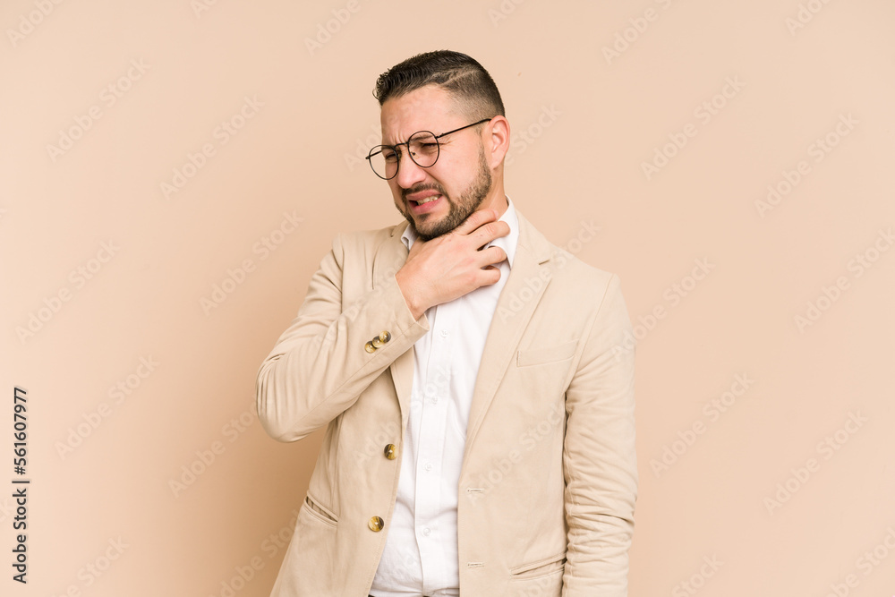 Adult latin business man cut out isolated touching back of head, thinking and making a choice. Adult latin business man cut out isolated touching back of head, thinking and making a choice.