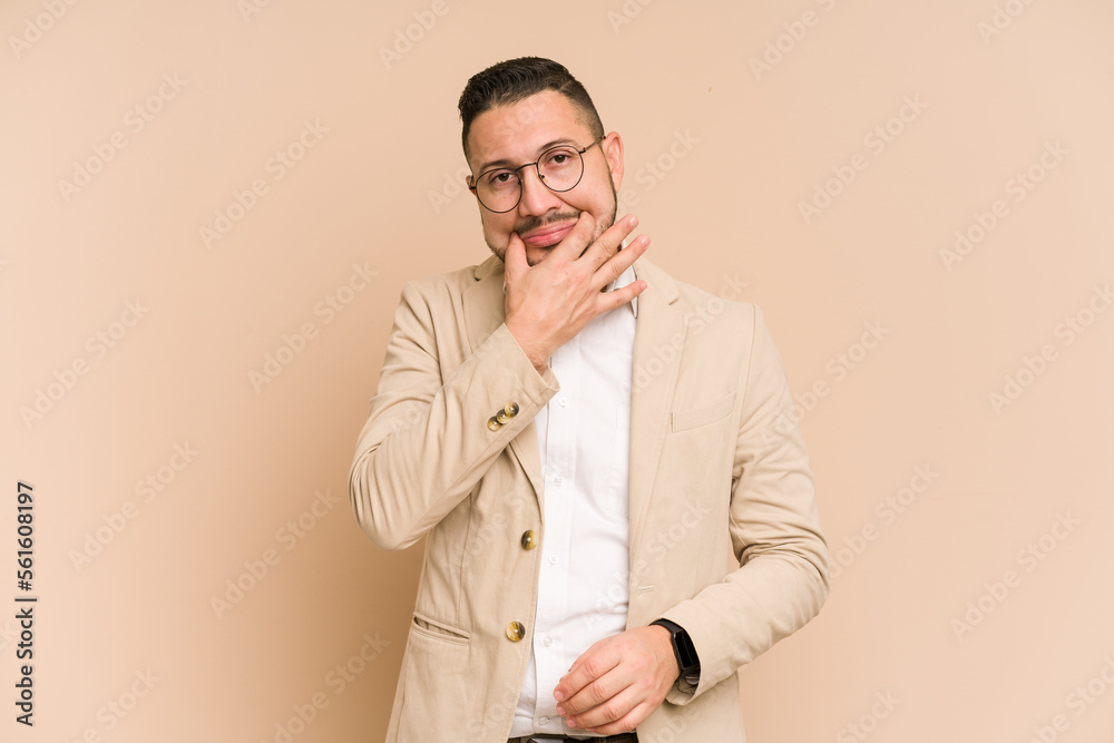Adult latin business man cut out isolated doubting between two options. Adult latin business man cut out isolated doubting between two options.