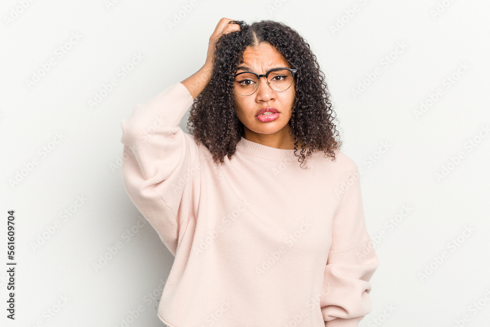 Young african american woman isolated on white background tired and very sleepy keeping hand on head. Young african american woman isolated on white background tired and very sleepy keeping hand on head.