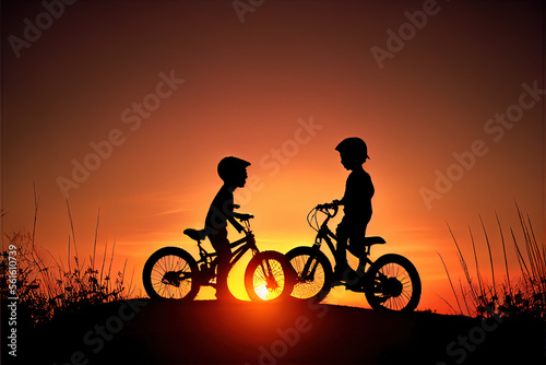Two little boys bike silhouette Moments of the childs joy with Generative AI