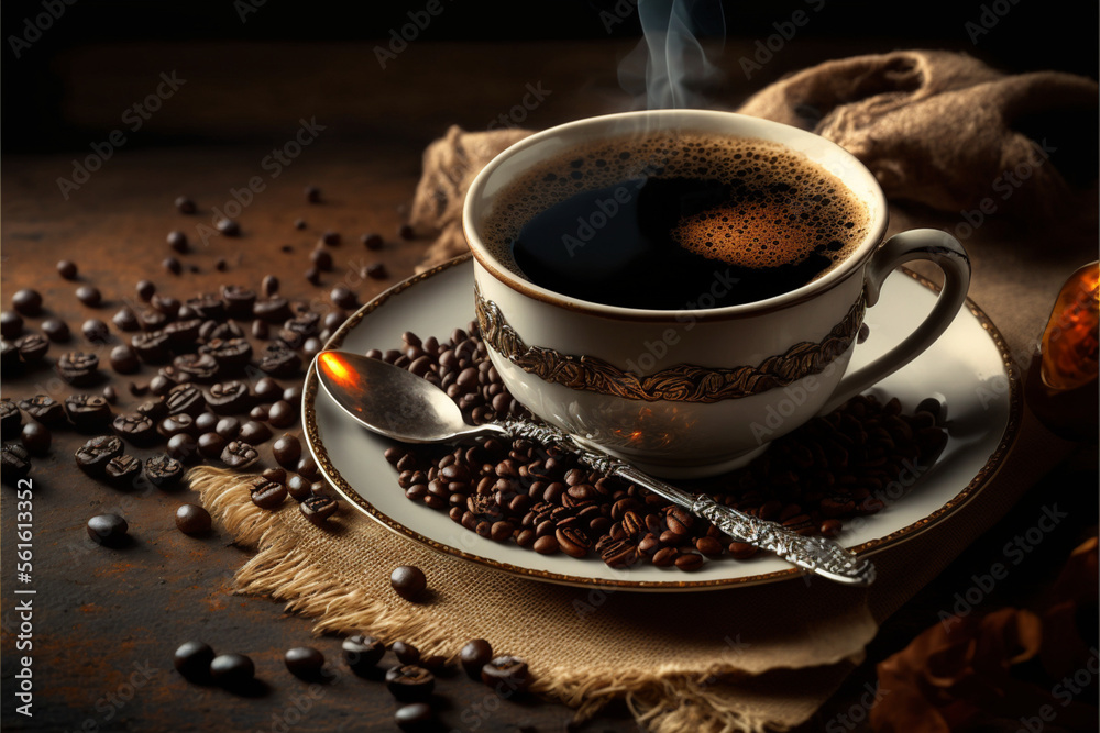 cup of coffee with beans, Generative Ai cup of coffee with beans, Generative Ai