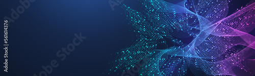 Quantum computer technologies concept. Futuristic blue circuit board background vector. Modern technology circuit board texture background design. Waves flow. Quantum explosion technology.