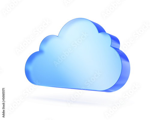 Blue glass cloud icon - 3d cloud icon isolated on white. 3d rendering