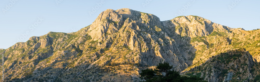 Obraz premium Panoramic view of the mountains surrounding Kotor Bay. Montenegro