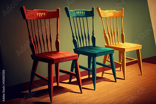 Wooden Chairs Interior Design Illustration. Generative AI