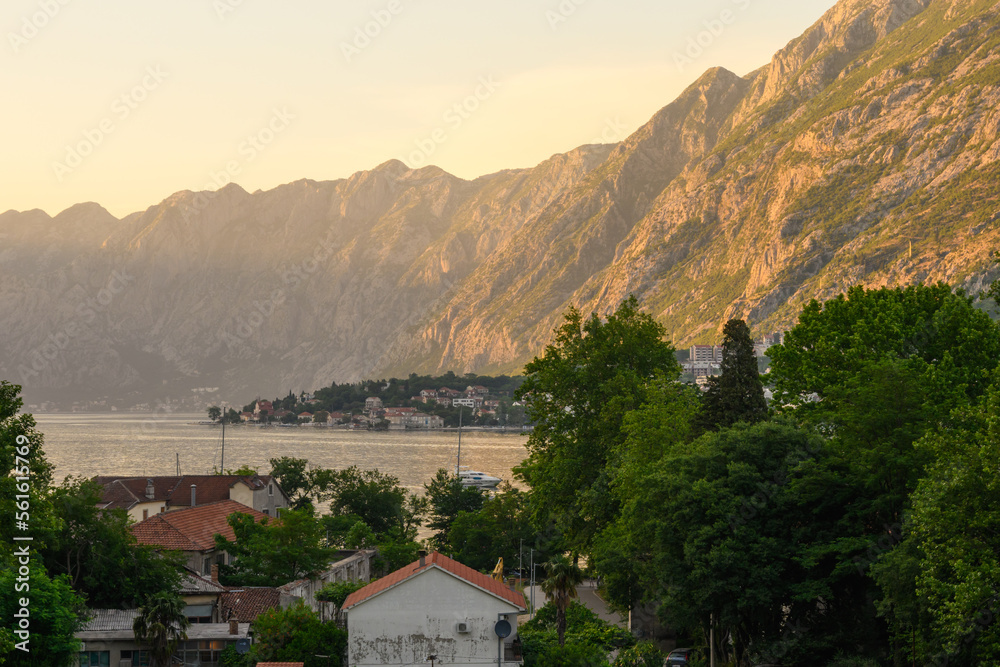 Picturesque Bay of Kotor in the evening. Montenegro, Europe