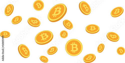 Vector bitcoin coins fall from the sky, bitcoin investment