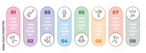 feelings infographic element with outline icons and 8 step or option. feelings icons such as relieved human, hopeful human, drunk human, better heartbroken energized stupid excited vector.