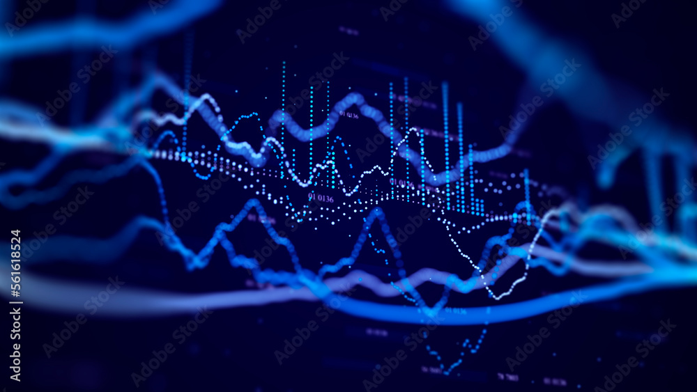 Trading chart on a dark background. binary options. line graph with big date. 3d rendering