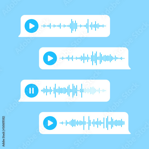 Voicemail. Voice messages manychat, record audio message whatsapp chat phone sms, call chatter sound wave speech bubbles messaging voicemails files ui interface vector illustration