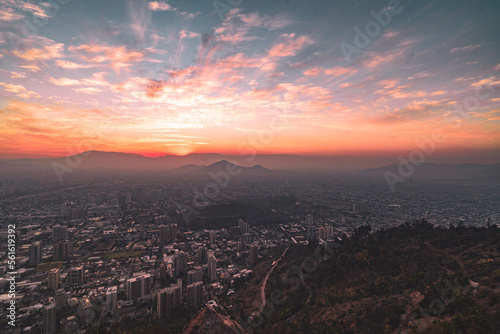 sunset over Santiago de Chile from a mountain