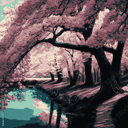 landscape nature flowers spring sakura vector