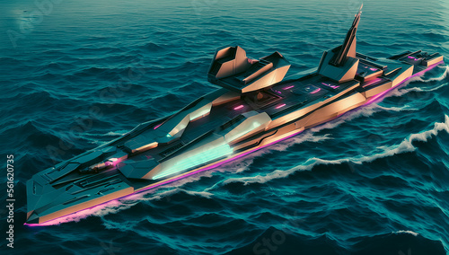 Futuristic ship on the sea. Generative AI
