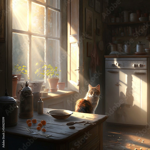 Cat Sitting Near a Window in Morning Light