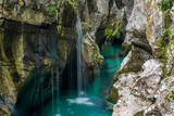 Emerald water of Soca gorges, Slovenia.