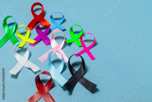 World Cancer Day. Colorful ribbons, cancer awareness. International Agency for Research on Cancer