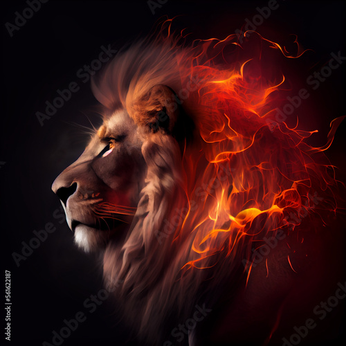 Lion with a fiery mane generative ai