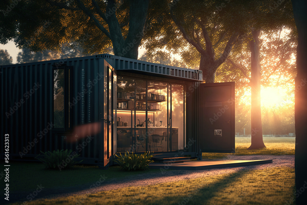 Beautiful landscape with sunset and coffee container. AI Beautiful landscape with sunset and coffee container. AI