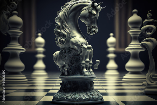 Fantasy chess, horses on a chessboard. AI