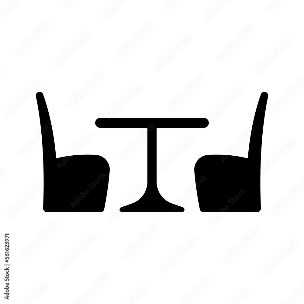 Table and chairs icon. Black silhouette. Front side view. Vector simple flat graphic illustration. Isolated object on a white background. Isolate. Table and chairs icon. Black silhouette. Front side view. Vector simple flat graphic illustration. Isolated object on a white background. Isolate.