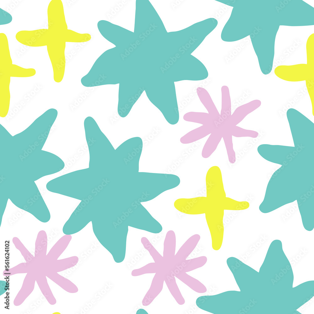 Stars seamless pattern for wrapping, digital paper, wallpaper, fabric print, textile design. Simple silhouette shape of shining star decorative element for kids, baby, children, sport.