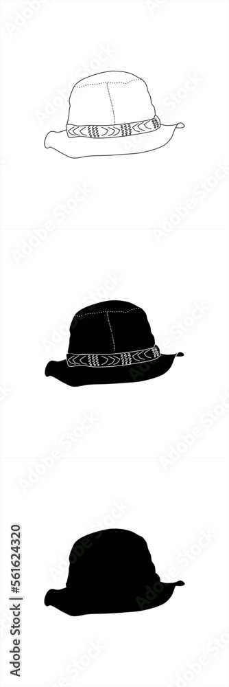 set of illustrations of men's summer hats in icon and line art style set of illustrations of men's summer hats in icon and line art style