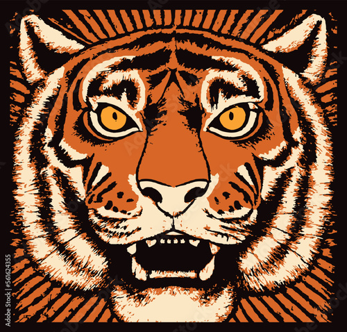 Tiger face in comic vintage poster style