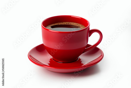 Close up red cup of black coffee isolated on white background with clipping path. A mug of coffee.