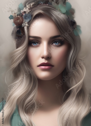 Digital portrait of a beautiful face. Illustration of a beautiful girl. Generative AI