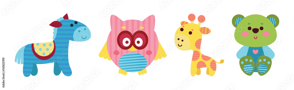 Sewed Stuffed or Fluffy Toys with Animal Vector Set Sewed Stuffed or Fluffy Toys with Animal Vector Set