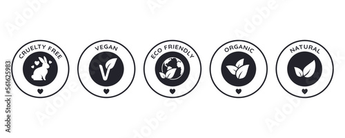 Icon set for cosmetic packages, Cruelty free, vegan, eco friendly, organic, natural signs