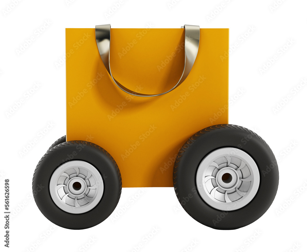 Naklejka premium Shopping bag with wheels on transparent background.