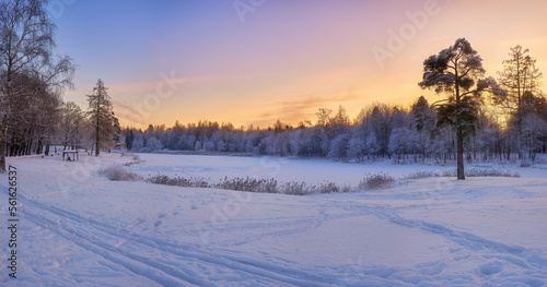 sunset panorama overlooking the frozen lake © ivan_s