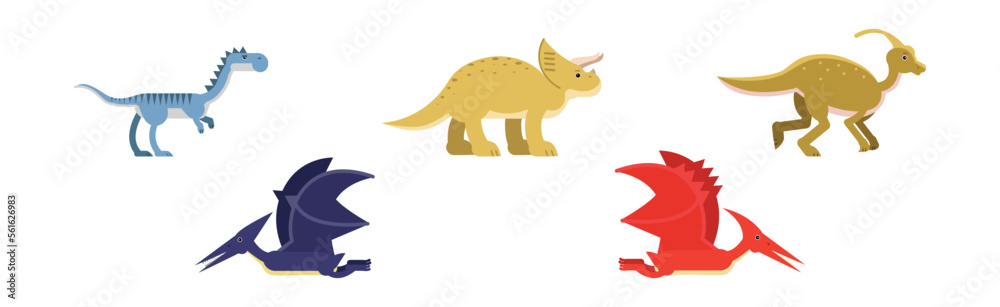Dinosaur Animals as Jurassic Period Fauna Vector Set Dinosaur Animals as Jurassic Period Fauna Vector Set
