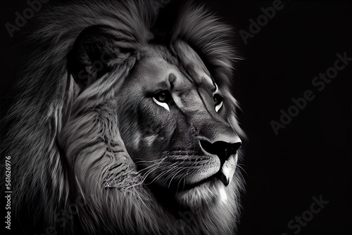 Lion head portrait black and white Generative AI