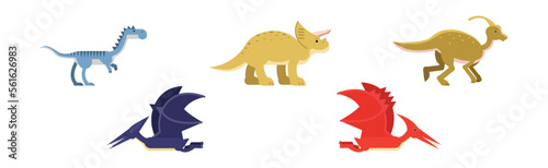 Dinosaur Animals as Jurassic Period Fauna Vector Set