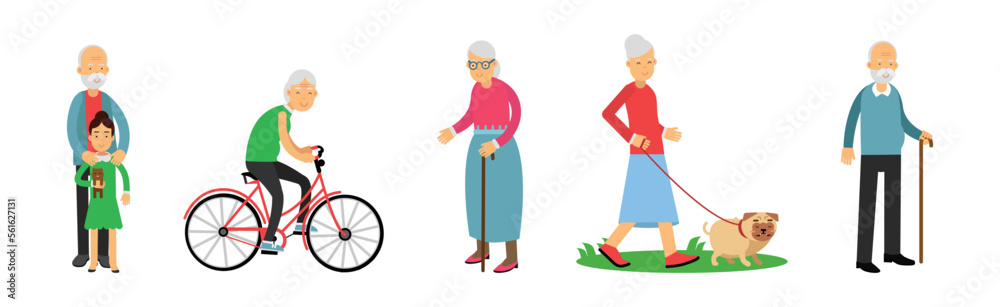 Senior Man and Woman on Retirement Spending Free Time Engaged in Hobby Activity Vector Set Senior Man and Woman on Retirement Spending Free Time Engaged in Hobby Activity Vector Set