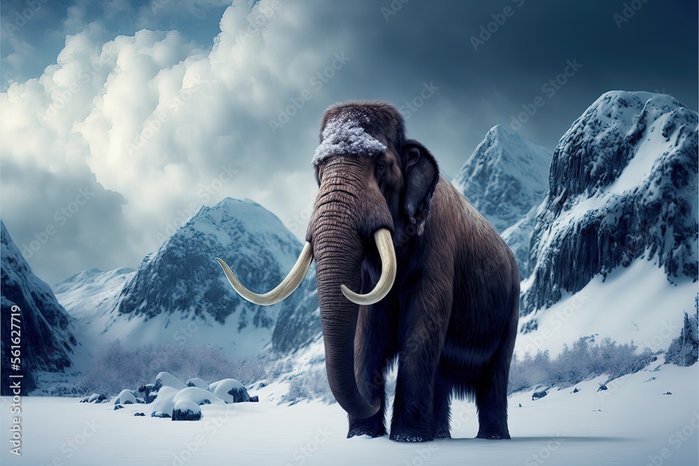 mammouth géant dans un paysage de neige - obrazy, fototapety, plakaty 