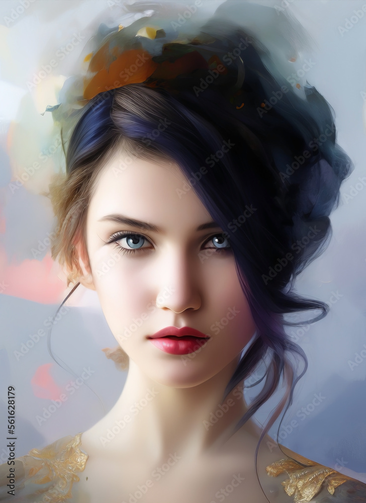 Stockillustratie Portrait painting of a beautiful woman. Artistic