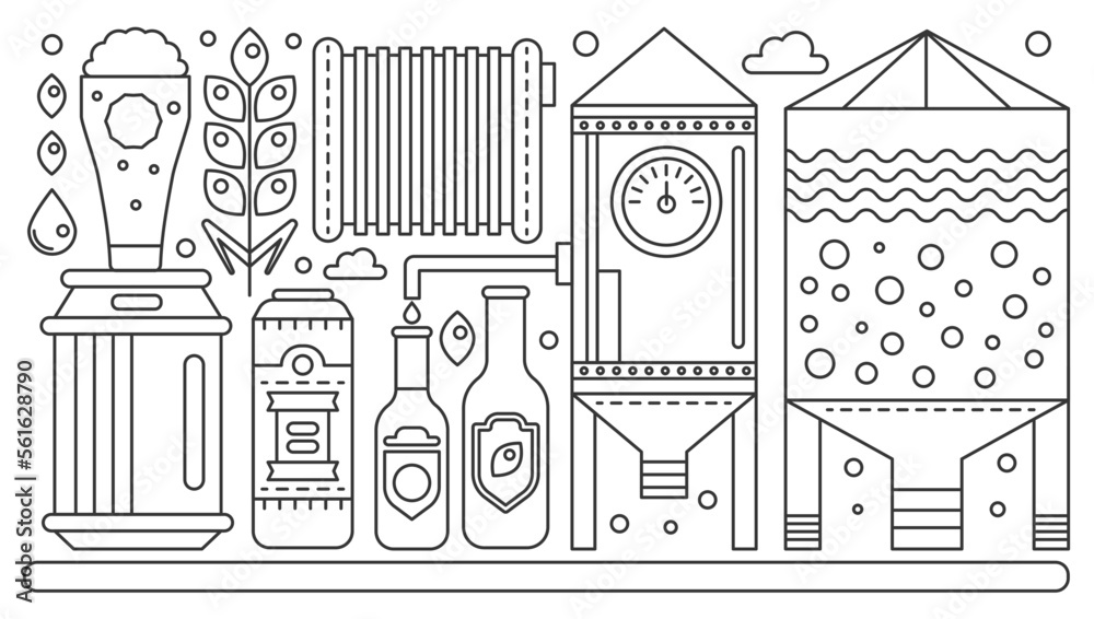 Beer industrial brewing process, brewery factory production design, beer brewing process